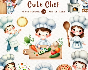 Cute Chef Clipart, Cooking Chef PNG, Cook PNG, Kitchen Clipart, DIY Gift, Watercolor Clipart, Transparent Clipart, Cute Clipart