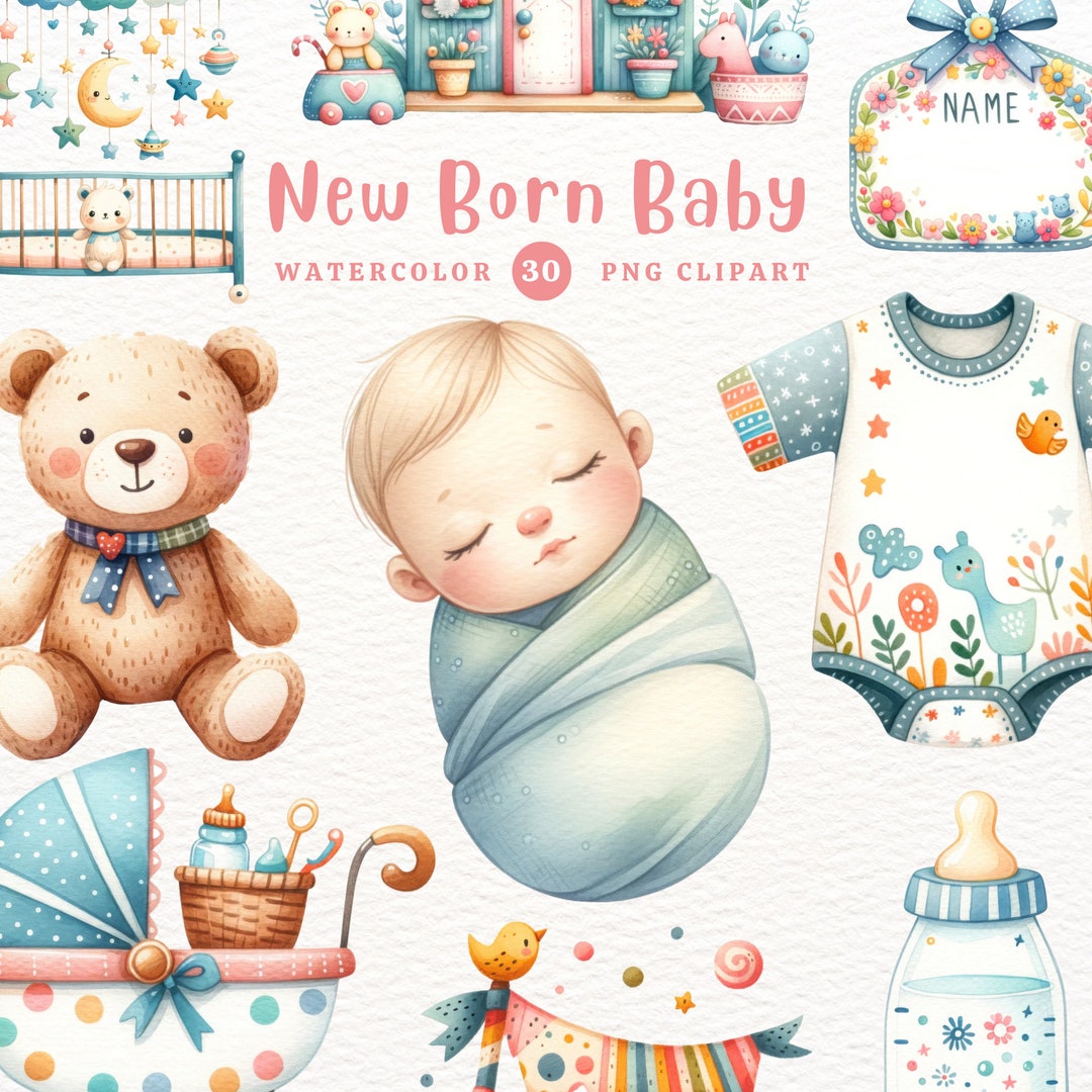 Newborn Baby, Baby Elements, Baby Clipart, Nursery Clipart, Gift for ...