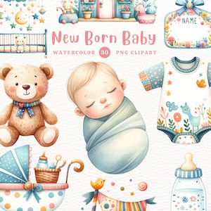 Newborn Baby, Baby Elements, Baby Clipart, Nursery Clipart, Gift for Kids, Watercolor Clipart, Clipart PNG, Transparent Clipart