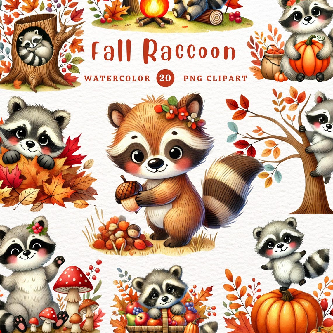 Fall Racoon Decor Fall Raccoon Clipart, Cute Raccoon PNG, Fall Season, Autumn Theme, DIY ...