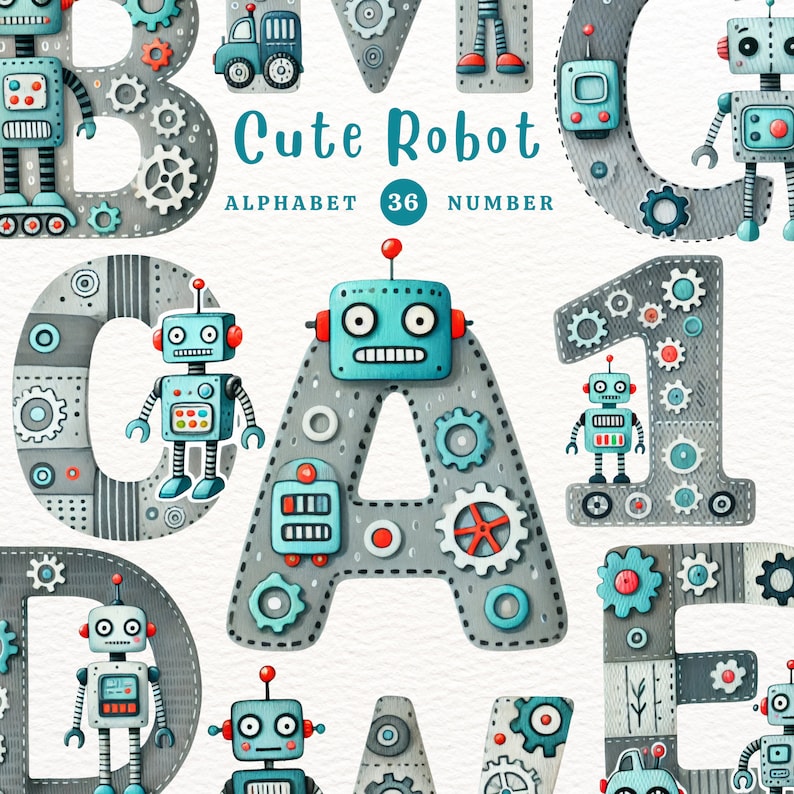 Robot Alphabet, Cute Robot, Robot Clipart, Robot PNG, Alphabet Clipart