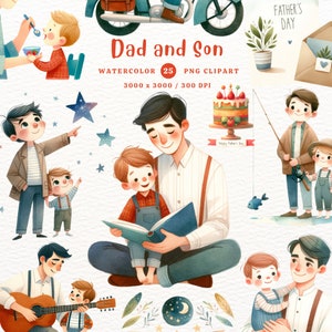 Papà e figlio, festa del papà, figlio PNG, papà PNG, regalo per il padre, regalo per papà, clipart acquerello, clipart PNG, clipart trasparente