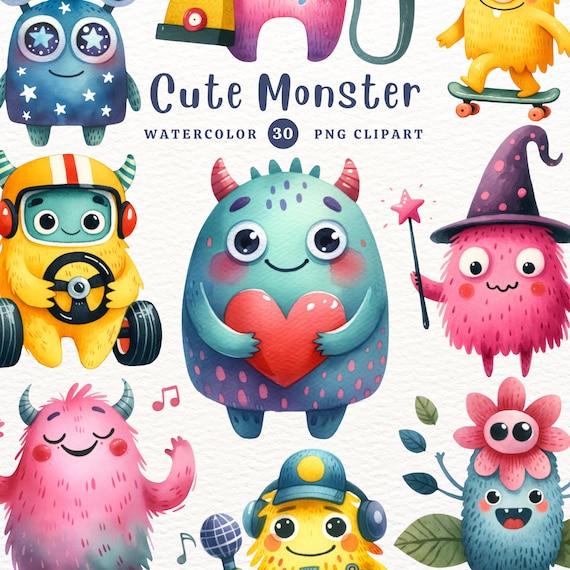 Cute Monster, Monster Boy, Monster PNG, Monster Clipart, Gift for Kids, Watercolor Clipart, Clipart PNG, Transparent Clipart