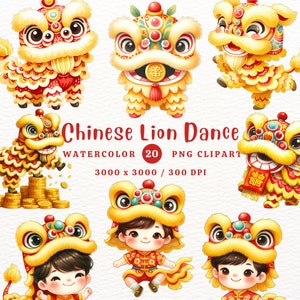 Dança do Leão clipart, Dança do Leão Chinês clipart, Crianças chinesas, Ano Novo Chinês, Clipart PNG, Clipart Aquarela, PNG Transparente