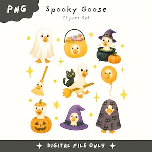 Spooky Goose Clipart Set, Cute Goose Clipart, Halloween Clipart, Cute clipart set, Clipart Png, Gift for friends, Gift for Kids