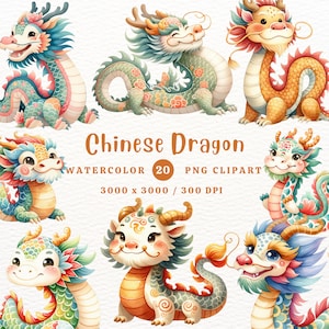 Clipart drago, Clipart drago cinese, Capodanno cinese, Clipart PNG, Clipart acquerello, PNG trasparente