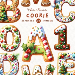 Alfabeto de biscoito de Natal, Alfabeto de Natal, Biscoito PNG, Clipart de alfabeto, Alfabeto de rabisco, Clipart de aquarela, Presente para amigos