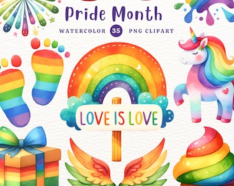 Clipart de aquarela do mês do orgulho: arco-íris LGBTQ+ PNG (download digital)