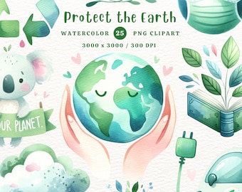 Clipart de acuarela de la Tierra: Paquete de planetas PNG (descarga digital)