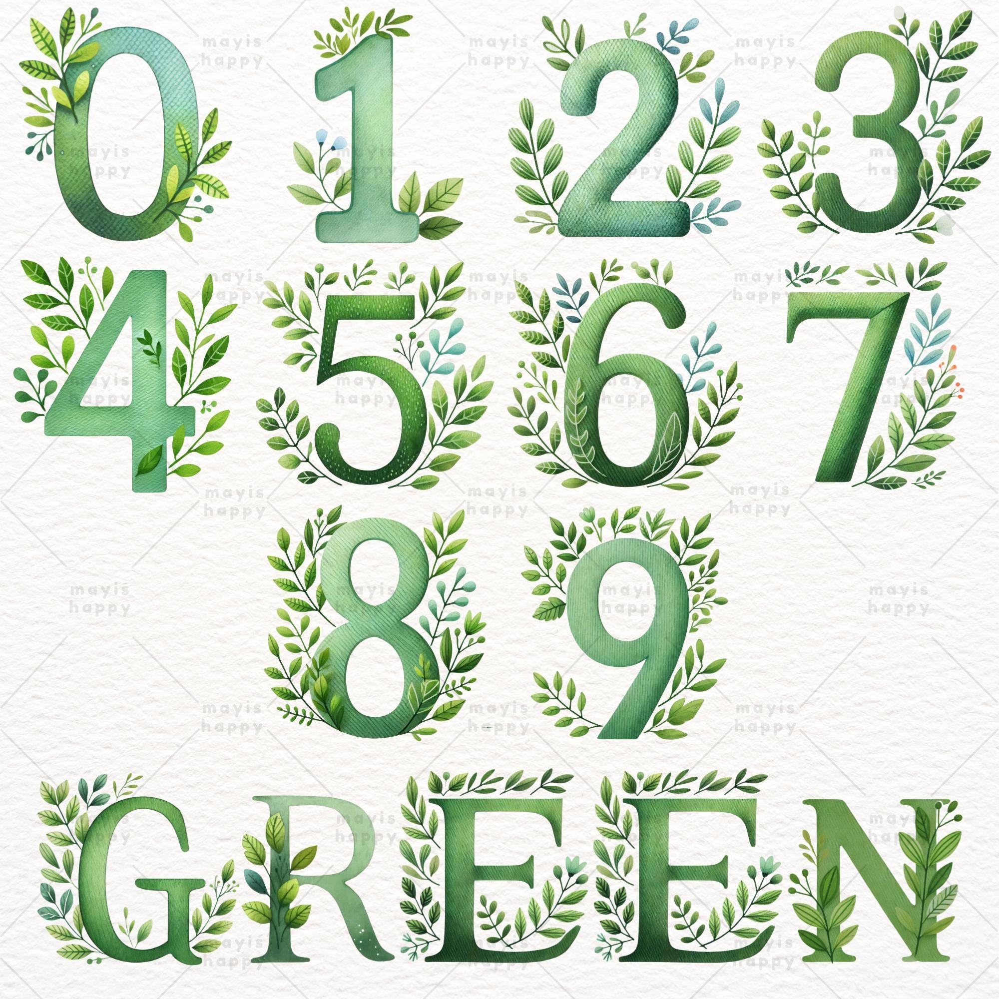 Greenery Alphabet Clipart: Watercolor Leaves PNG (digital Download) - Etsy