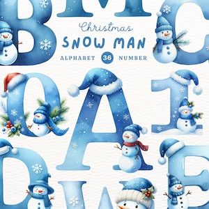 Alfabeto de muñeco de nieve navideño, alfabeto navideño, muñeco de nieve PNG, clipart del alfabeto, alfabeto garabato, clipart de acuarela, PNG transparente