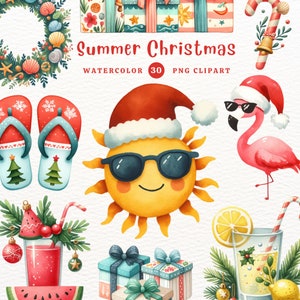 Zomerkerst, Kerstmis in juli, kerst-png, kerstclipart, zomer, vakantie, aquarel clipart, clipart png, transparante clipart
