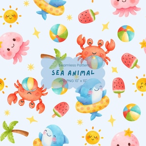 Meerestier Musterdesign, Meerestiermuster, niedliches Tiermuster, Stoffmuster, Geschenkpapier, Muster PNG JPG