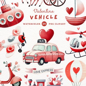 Veículo de Dia dos Namorados, Clipart de Veículo, Dia dos Namorados, PNG de Dia dos Namorados, Presente DIY, Clipart de Aquarela, Clipart Fofo, Presente para Casal