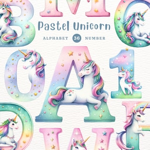 Pastel Unicorn Alphabet, Unicorn Clipart, Unicorn PNG, Kid Craft, Alphabet Clipart PNG, Doodle alphabet, Watercolor Clipart, Transparent PNG