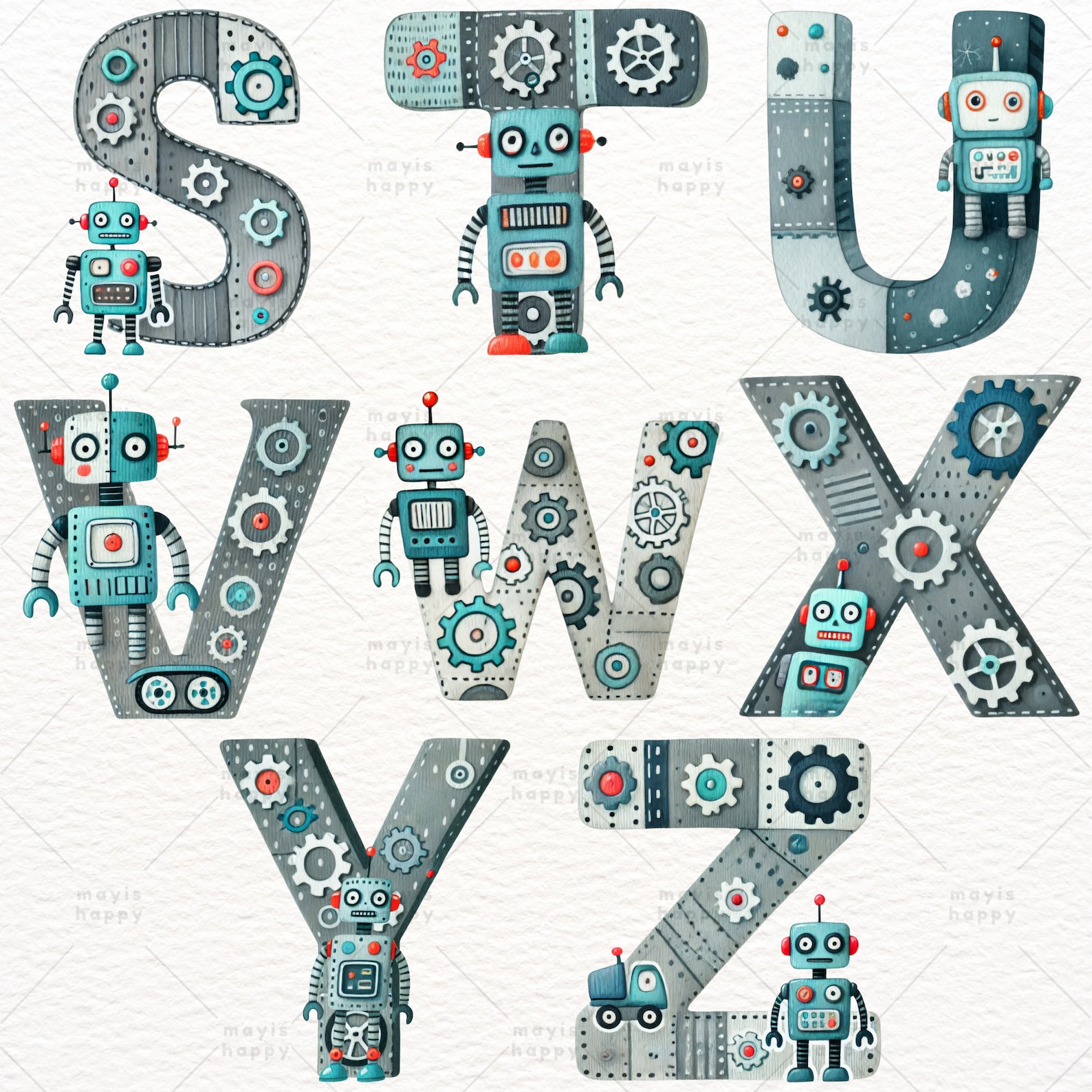 Robot Alphabet, Cute Robot, Robot Clipart, Robot PNG, Alphabet Clipart
