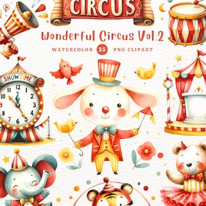 Maravilloso circo, circo PNG, circo de animales, clipart de circo, regalo para niños, clipart de acuarela, clipart PNG, clipart transparente