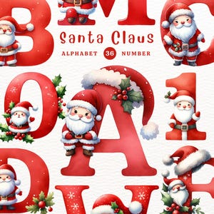Alfabet van de kerstman, kerstalfabet, kerstman png, alfabet clipart, doodle alfabet, aquarel clipart, transparante png