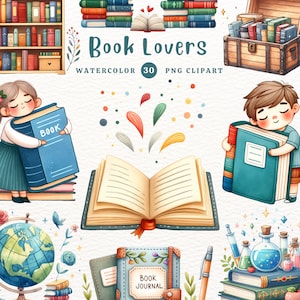 Boekliefhebbers, boek clipart, boek png, boekenliefhebbers dag, boekenworm, leesboek, aquarel clipart, clipart png, transparante clipart