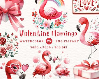 Valentine Flamingo Clipart: 25 Pink PNG Graphics (Digital Download)
