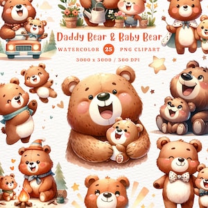 Papa Bär & Baby Bär, Papa Bär, Baby Bär, Papa PNG, Papa PNG, Geschenk für Papa, Aquarell Clipart, Clipart PNG, Transparente Clipart
