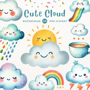 Niedliche Wolke, Wolke PNG, Wolke Clipart, Wolke Aquarell, Geschenk für Kinder, Aquarell Clipart, PNG PNG, Transparente Clipart