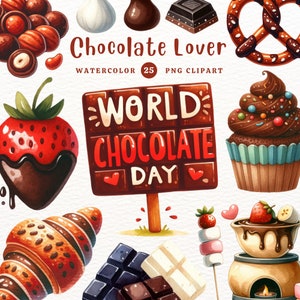 Chocolate Lover, Chocolate Day, Chocolate PNG, Chocolate Clipart, Gift for Girl, Watercolor Clipart, Clipart PNG, Transparent Clipart