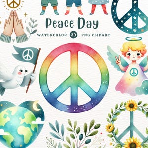 Clipart fête de la paix, signe de la paix PNG, paix florale, paix main, cadeau bricolage, clipart aquarelle, clipart PNG, clipart transparent