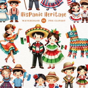 Clipart eredità ispanica, mese ispanico, persone ispaniche, PNG ispanico, regalo fai da te, clipart acquerello, clipart PNG, clipart trasparente