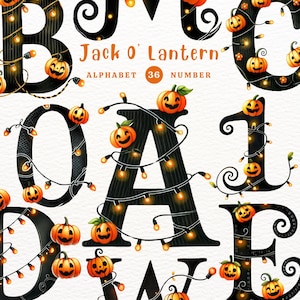 Jack O&#39; Lantern Alphabet, Halloween Alphabet, Halloween Theme, Alphabet Clipart PNG, Doodle alphabet, Watercolor Clipart, Transparent PNG