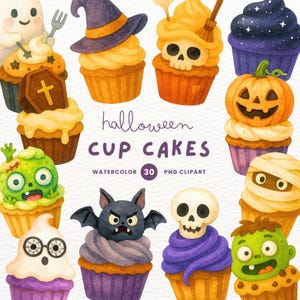 Clipart Halloween cup cake, zoete Halloween clipart, schattige Halloween png, halloween clipart, cadeau voor vriend, aquarel clipart, clipart png