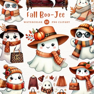 Clipart de Boo-Jee de otoño, PNG de Boo-Jee lindo, Temporada de otoño, Tema de otoño, Regalo DIY, Clipart de acuarela, Clipart para niños, Clipart lindo