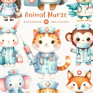 Infermiera animale, Giornata dell'infermiera, PNG infermiera, Medico, Animali carini, Regalo per infermiera, Clipart acquerello, Clipart PNG, Clipart trasparente