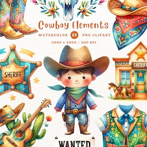 Cowboy Elemente, Cowboy, Cowboy PNG, PNG Sheriff, Cowboy Geschenk, Geschenk für Kinder, Aquarell Clipart, PNG PNG, Transparent Clipart