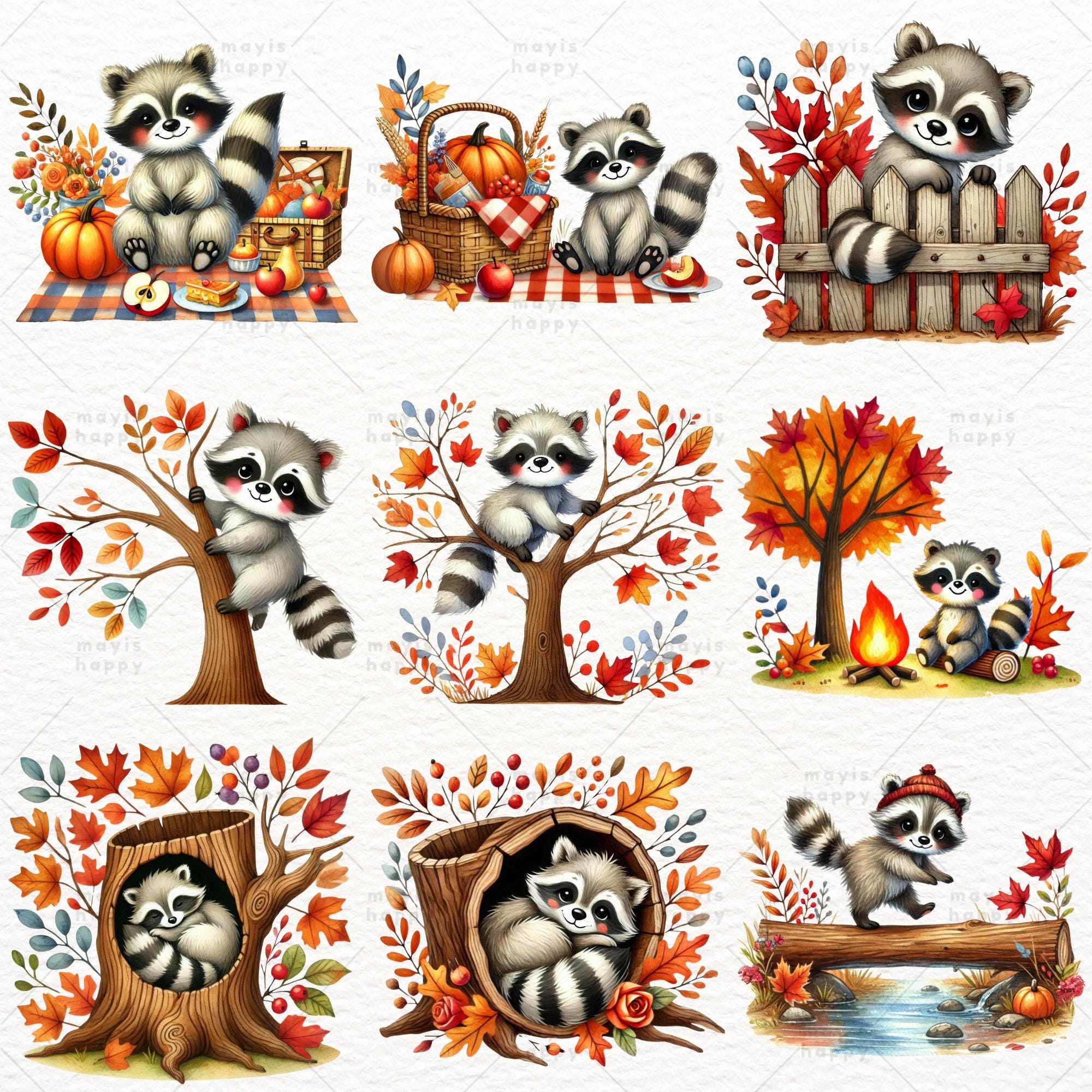 Fall Racoon Decor Fall Raccoon Clipart, Cute Raccoon PNG, Fall Season, Autumn Theme, DIY ...
