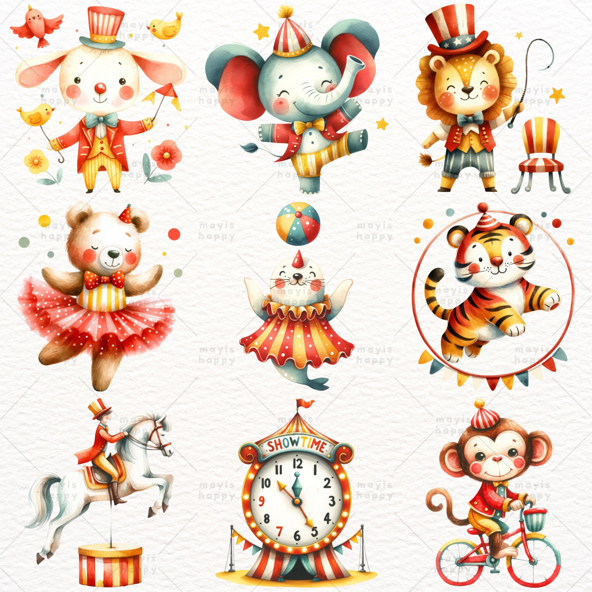Watercolor Circus Clipart: Animal PNG Bundle (digital Download) - Etsy