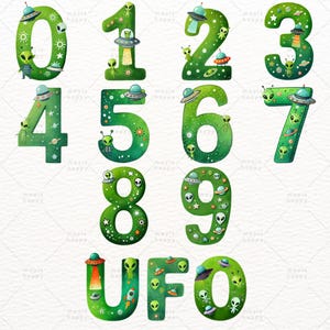 Alien Alphabet Clipart: Watercolor Doodle Font (PNG Digital Download ...