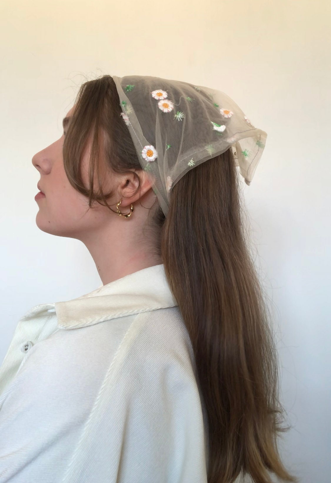 Flower Bandana Headscarf Light lace fabric apricot summer Etsy