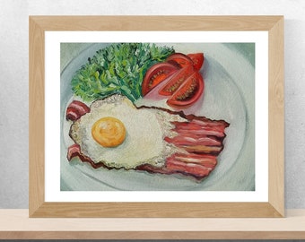 Breakfast art Egg oil painting Kitchen Art Food Art Fried Egg Original Painting Small Painting Still Life Egg Wall Art Painting 12 by 10 in