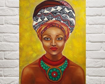 Black girl painting Black woman art African Ethnic Art Black Woman Portrait Ethnic art Black girl magic