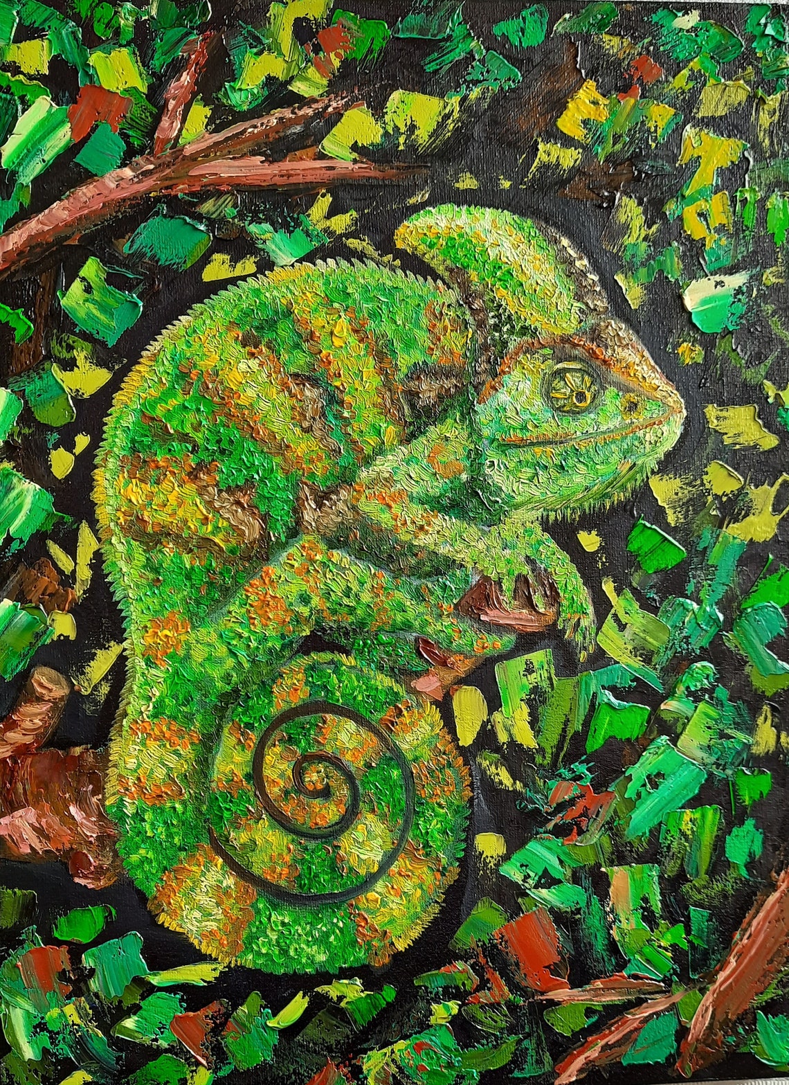 Chameleon oil painting Reptile Artwork Etsy