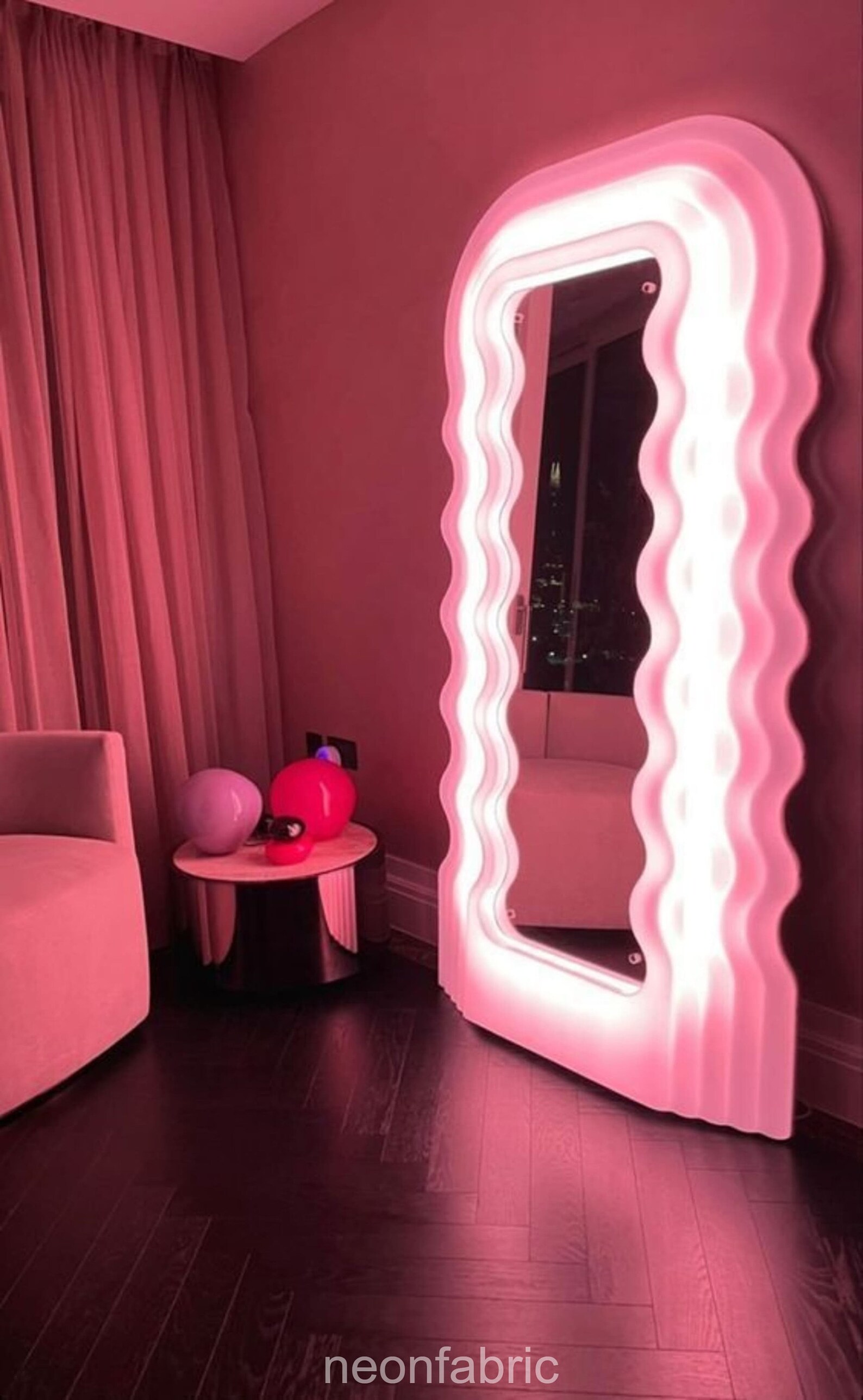 Squiggle Mirror Wavy Mirror Neon Light Full Length Mirror Etsy