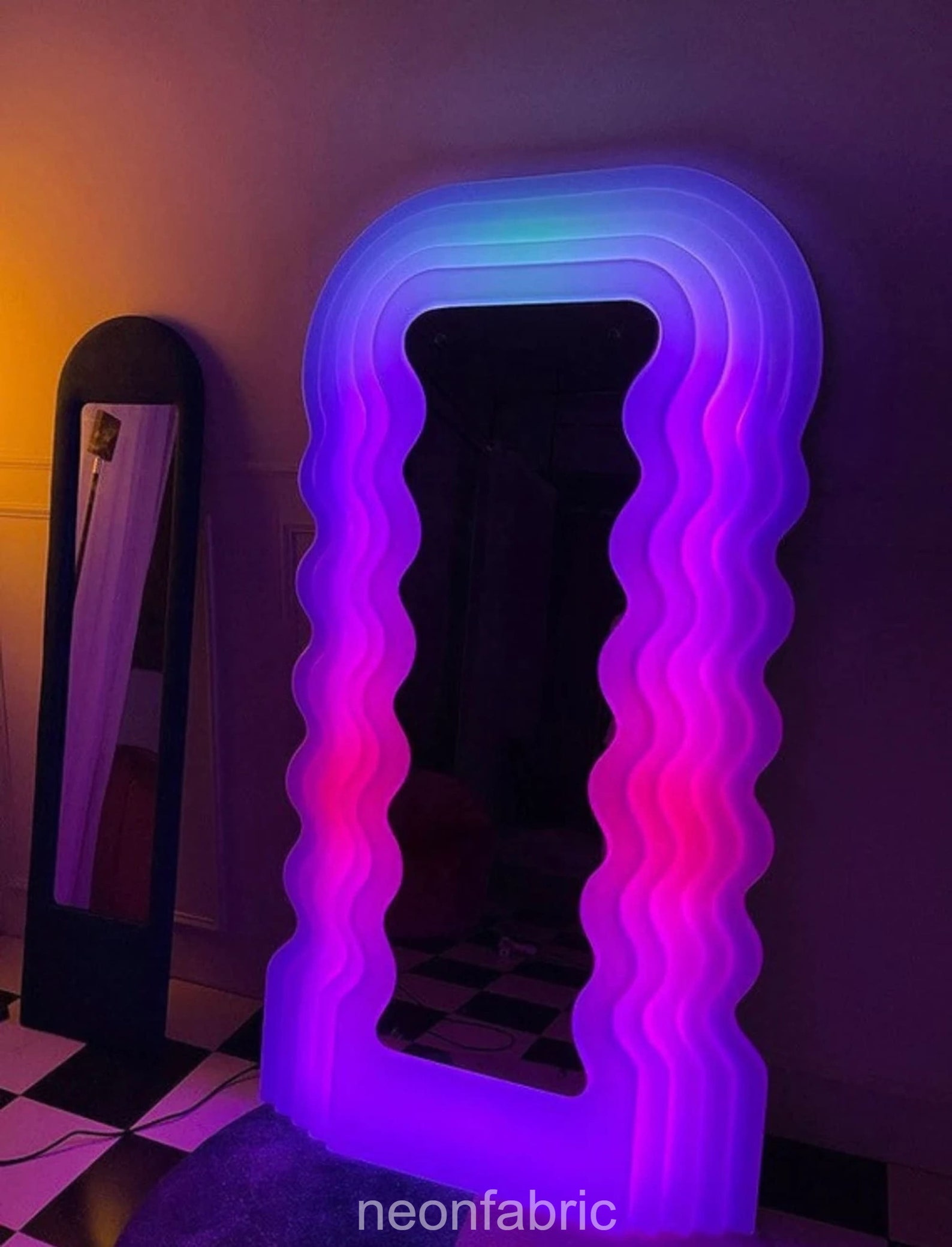 Squiggle Mirror Wavy Mirror Neon Light Full Length Mirror Etsy