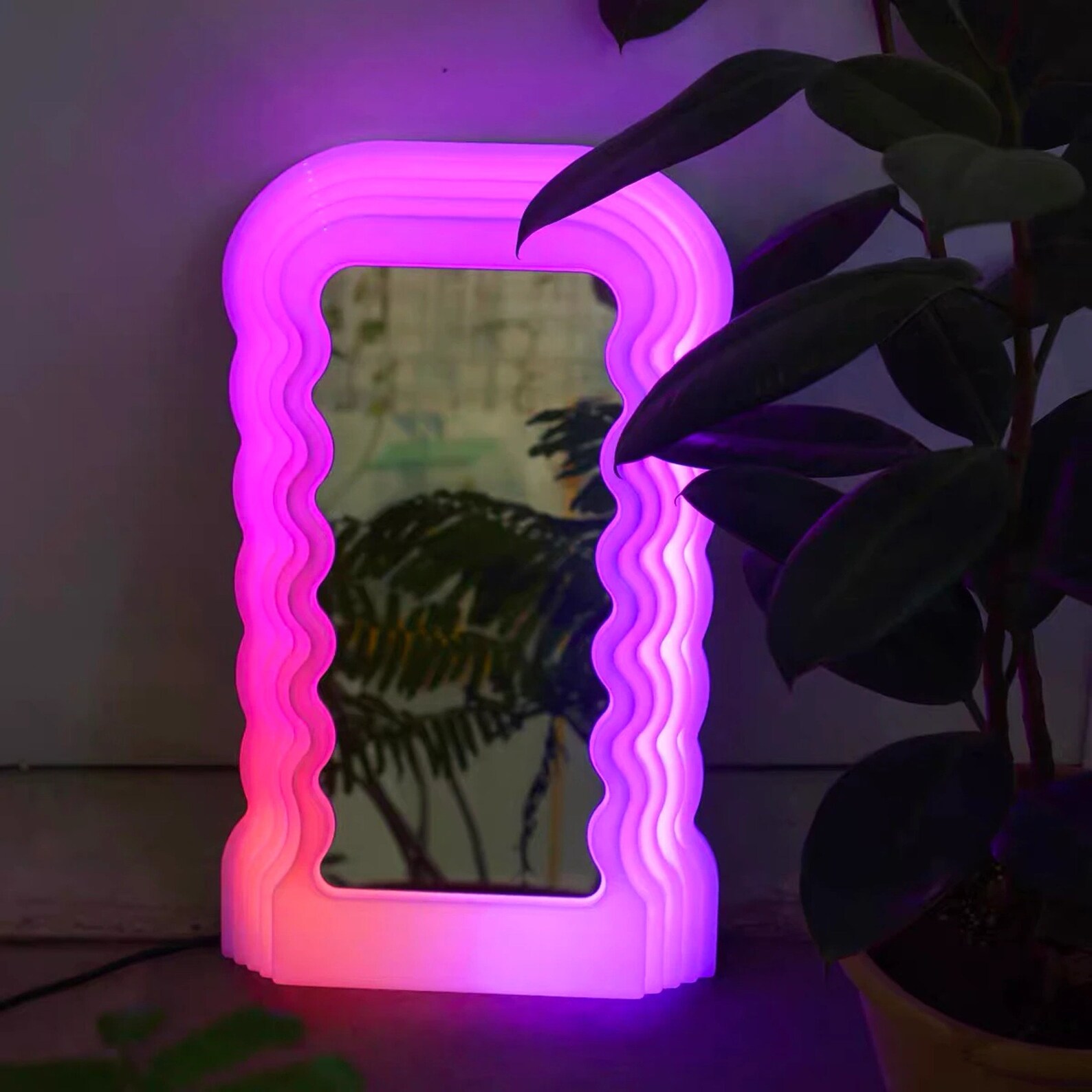 Squiggle Mirror Wavy Mirror Neon Light Full Length Mirror Etsy