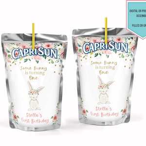Some Bunny Is One Capri Sun Labels Digital File|  Some Bunny Caprisun | Bunny Drink Labels| One Juice Labels| First Birthday Party Favors |