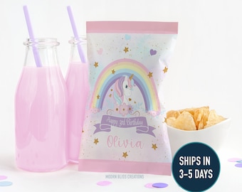 Personalisierte Einhorn Geburtstag Chip Taschen: Pastell Gastgeschenke