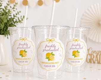 Vasos para fiesta de graduación, vasos de plástico con temática de recién graduados, juego de 12 unidades.