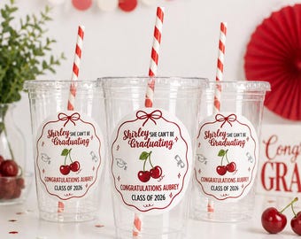 Afstudeerbekers, plastic bekers Shirley Temple afstuderen, set van 12 inch