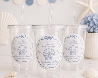 Graduation Party Cups, Summer I Graduated Themed Plastic Cups, Set of 12