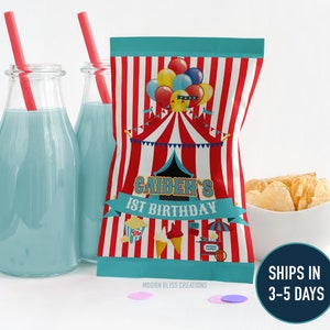 Personalized Carnival Theme Chip Bags | Party Favors |  Carnival Birthday Party Decorations |